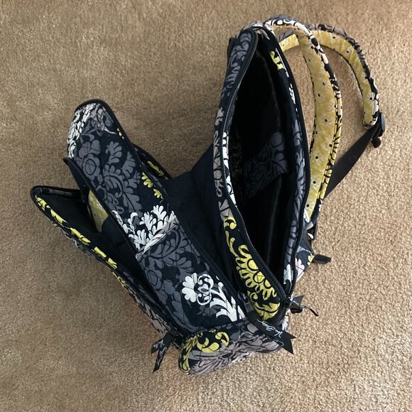 Vera Bradley Backpack with Padded Laptop Compartment Black White Baroque - Picture 13 of 16